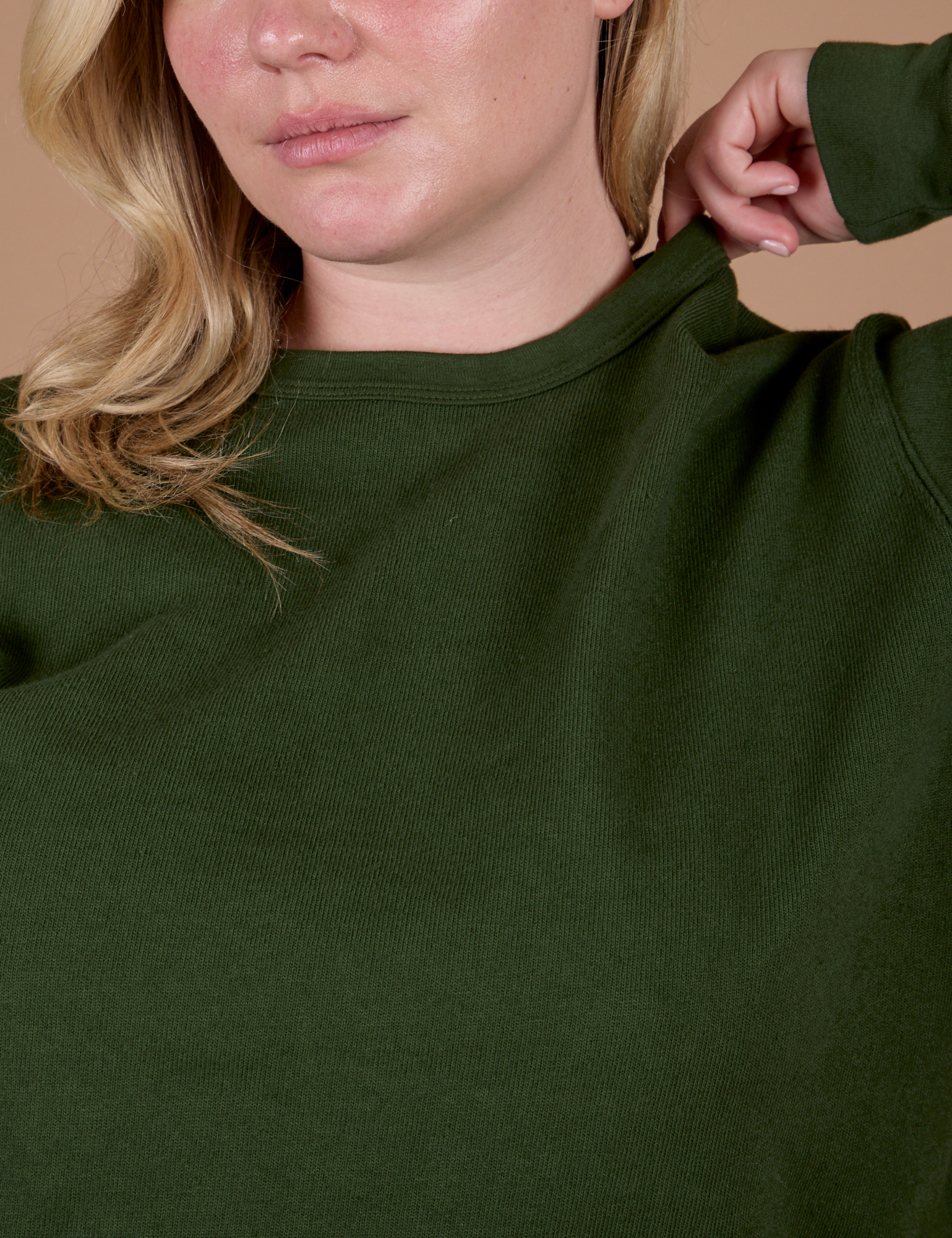 Long Sleeve Burly Tee in Evergreen front close up on Lish