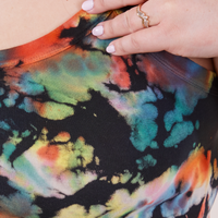 Front close up of Cropped Cami in Rainbow Magic Waters worn by Ashley