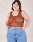 Ashley is 5'7" and wearing L Mesh Tank Top in Burnt Terracotta