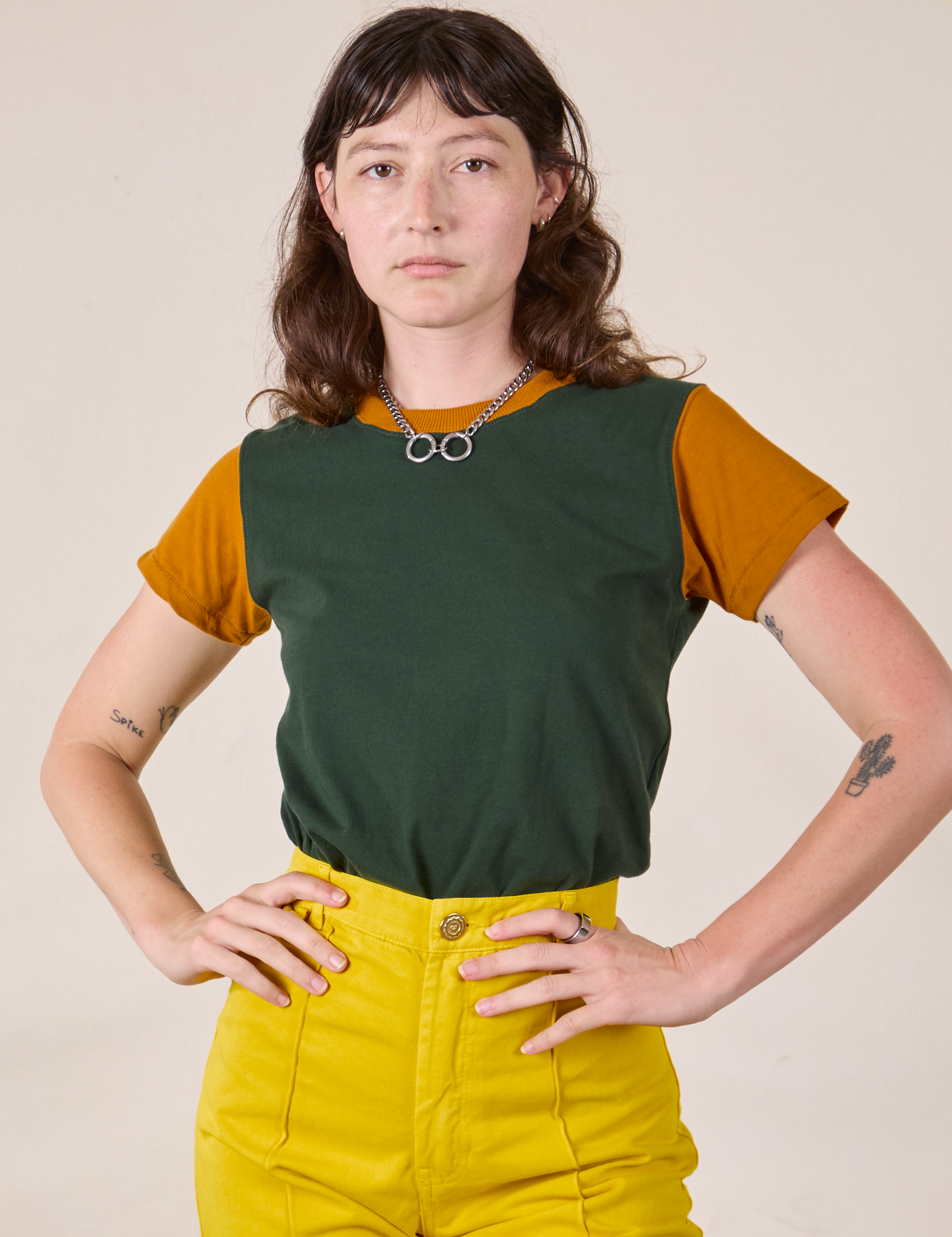 Mismatched Tee - Green &amp; Mustard