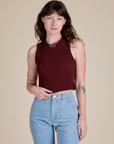 Alex is 5’8” and wearing P Muscle Tee in Red Wine