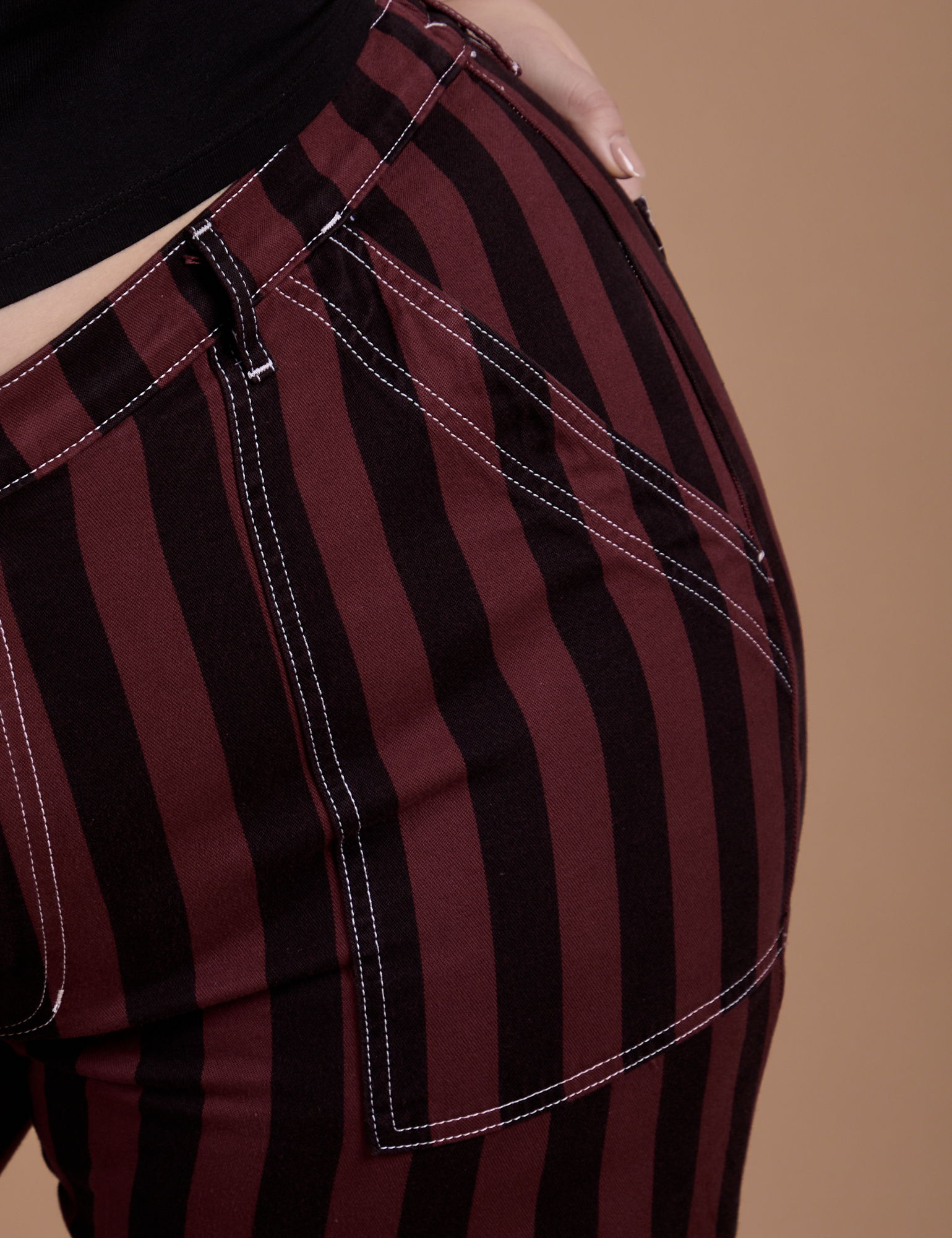 Black Stripe Work Pants - Red Wine