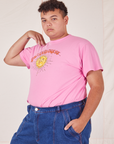 Sun Baby Organic Tee in Bubblegum Pink angled front view on Miguel