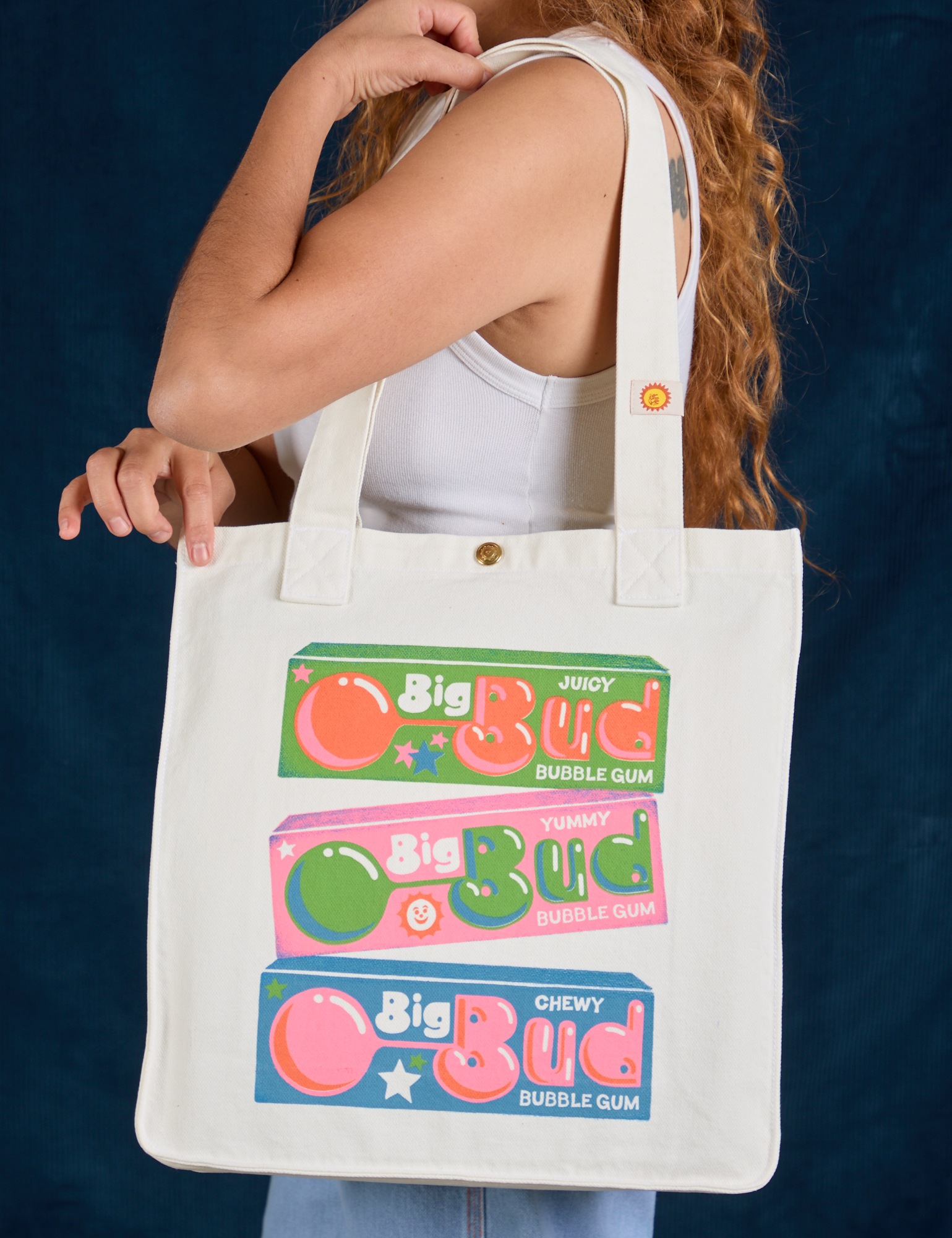 Bodega Shopper Tote in Bubblegum worn over shoulder