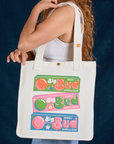 Bodega Shopper Tote in Bubblegum worn over shoulder