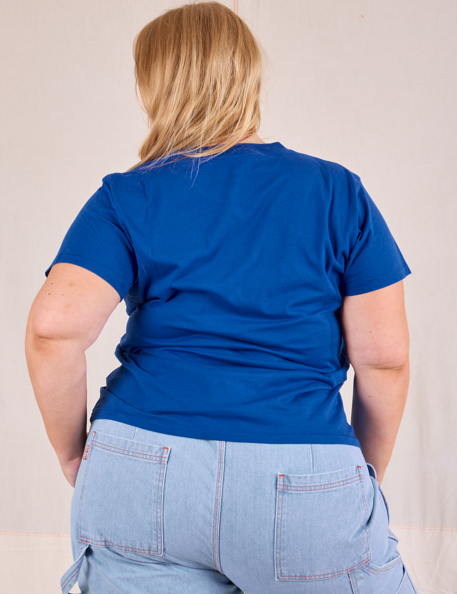 Organic Vintage Tee in Royal Blue back view on Juliet