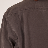 Back shoulder close up of Oversize Overshirt in Espresso Brown worn by Alex