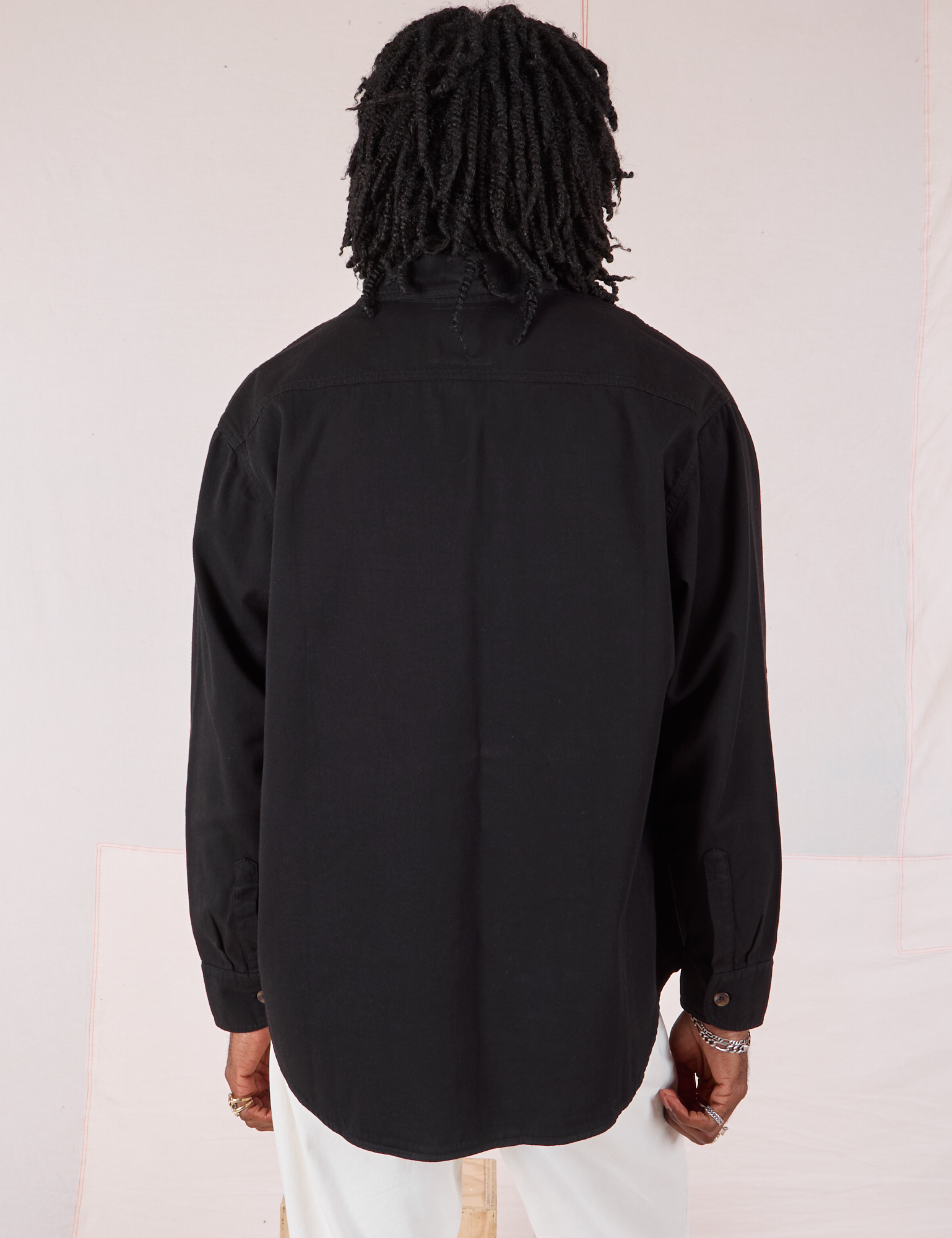 Twill Overshirt in Basic Black back view on  Jerrod