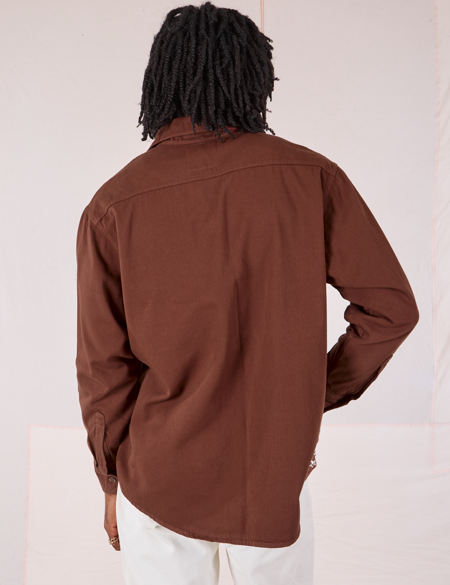 Twill Overshirt in Fudgesicle Brown back view on Jerrod