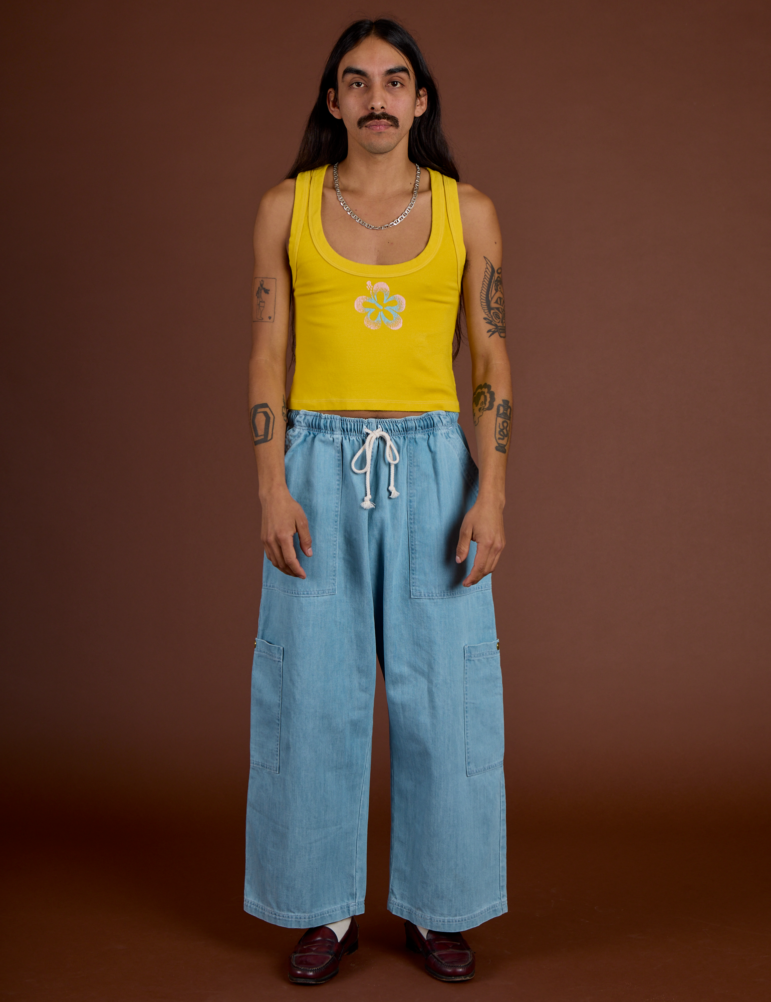 Icon Cropped Tank - Yellow Hibiscus