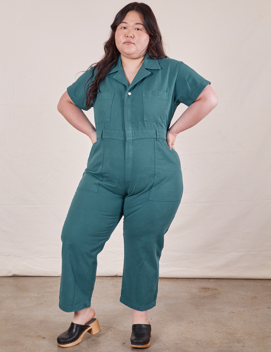 Petite Short Sleeve Jumpsuit in Marine Blue on Ashley