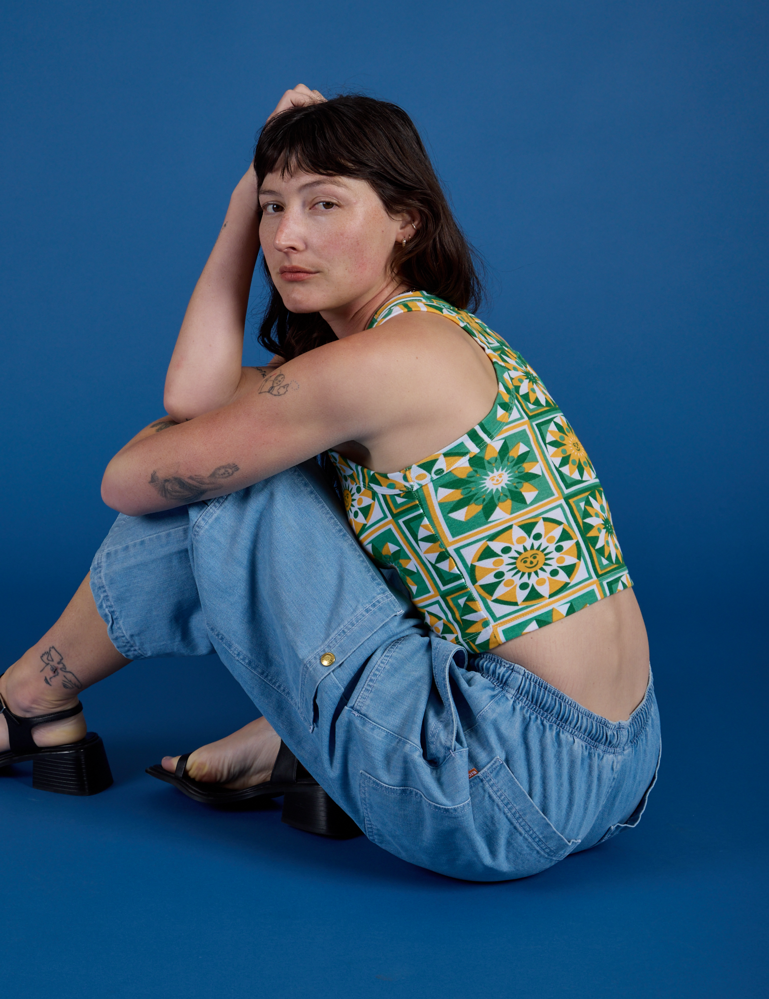 Deep-Cut Racerback Tank - Spring Quilt Print