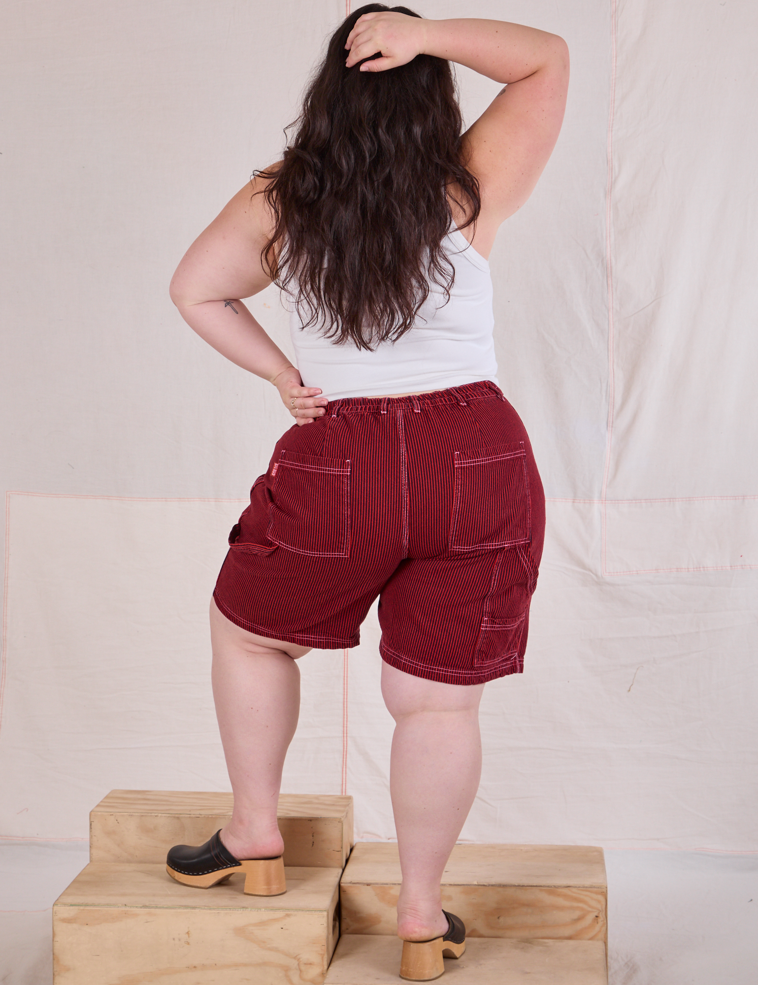 Railroad Carpenter Shorts in Mustang Red back view on Ashley