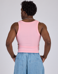 Cropped Tank Top in Baby Pink back view on Isaac