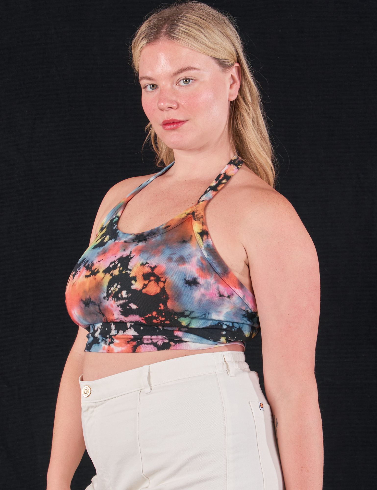 Halter Top in Rainbow Magic Waters angled view on Lish