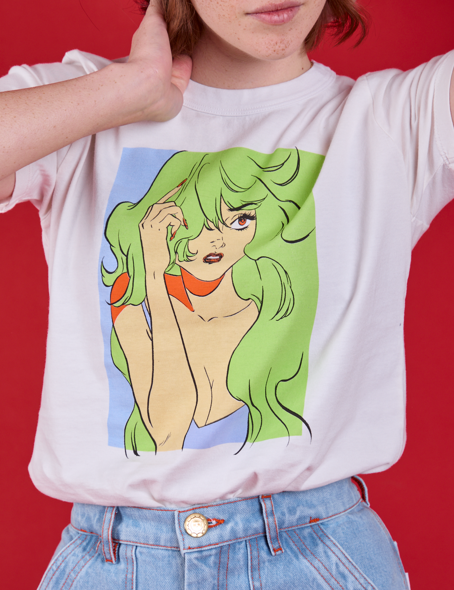 Close up of Snotgirl Comic Tee on Hana