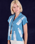 Soda Bottle Pantry Button-Up in Greek Blue side view on Madeline