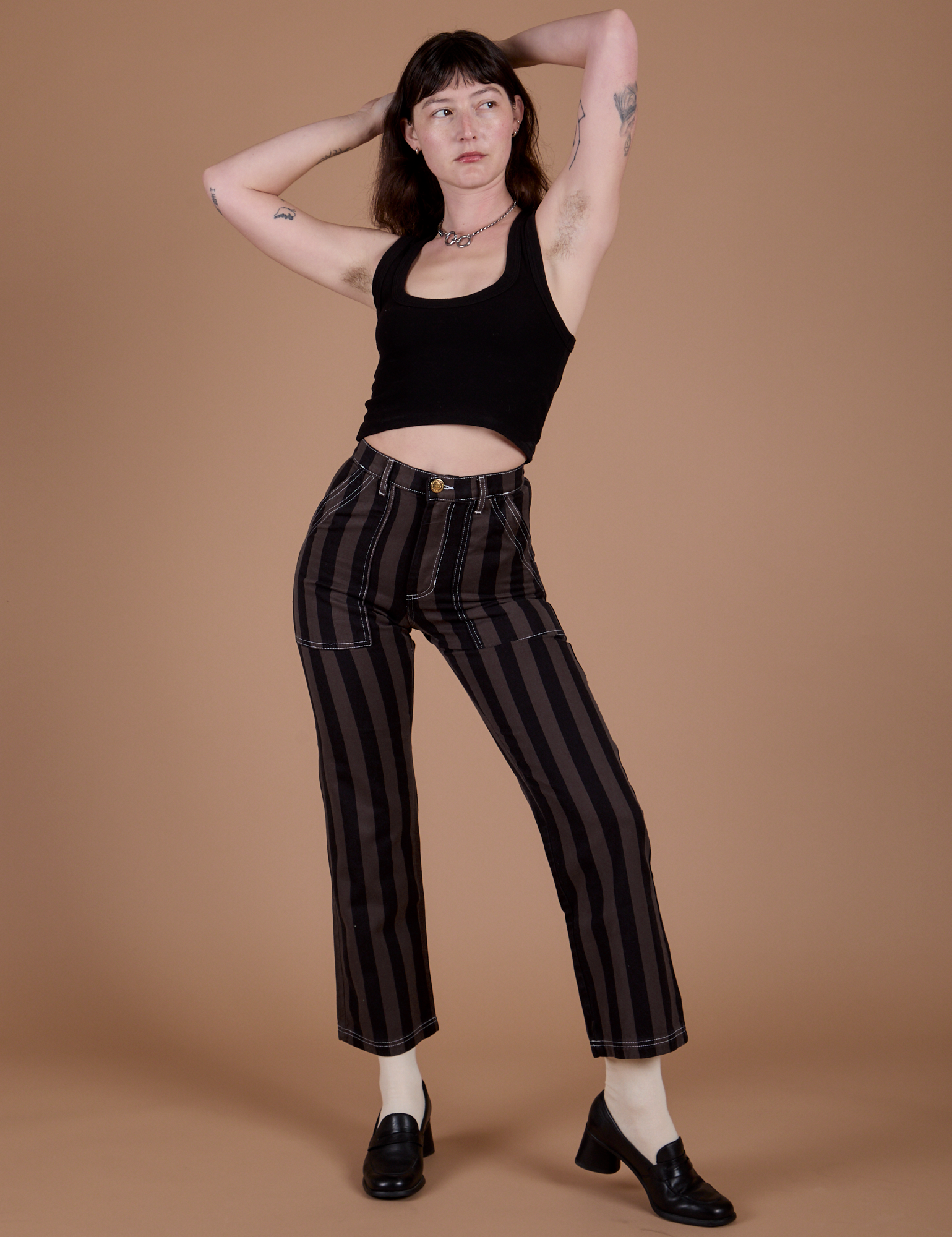 Black Stripe Work Pants - Espresso Brown