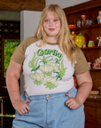 Juliet is 5'7" and wearing L Short Sleeve Raglan Tee in Garlic