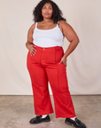 Morgan is 5'5" and wearing 2XL Western Pants in Mustang Red paired with a Cami in Vintage Tee Off-White