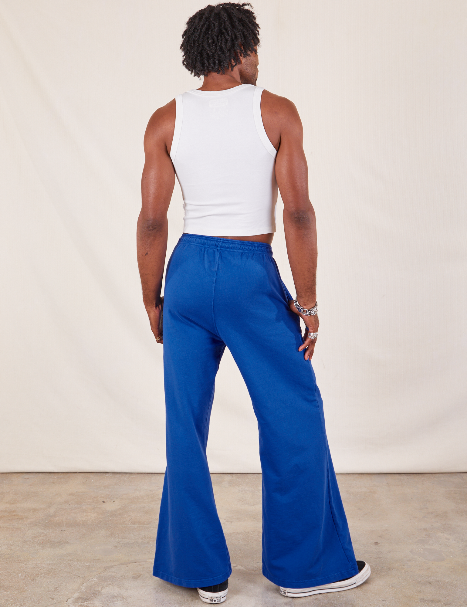 Wide Leg Sweat Pants in Royal Blue back view on Jerrod