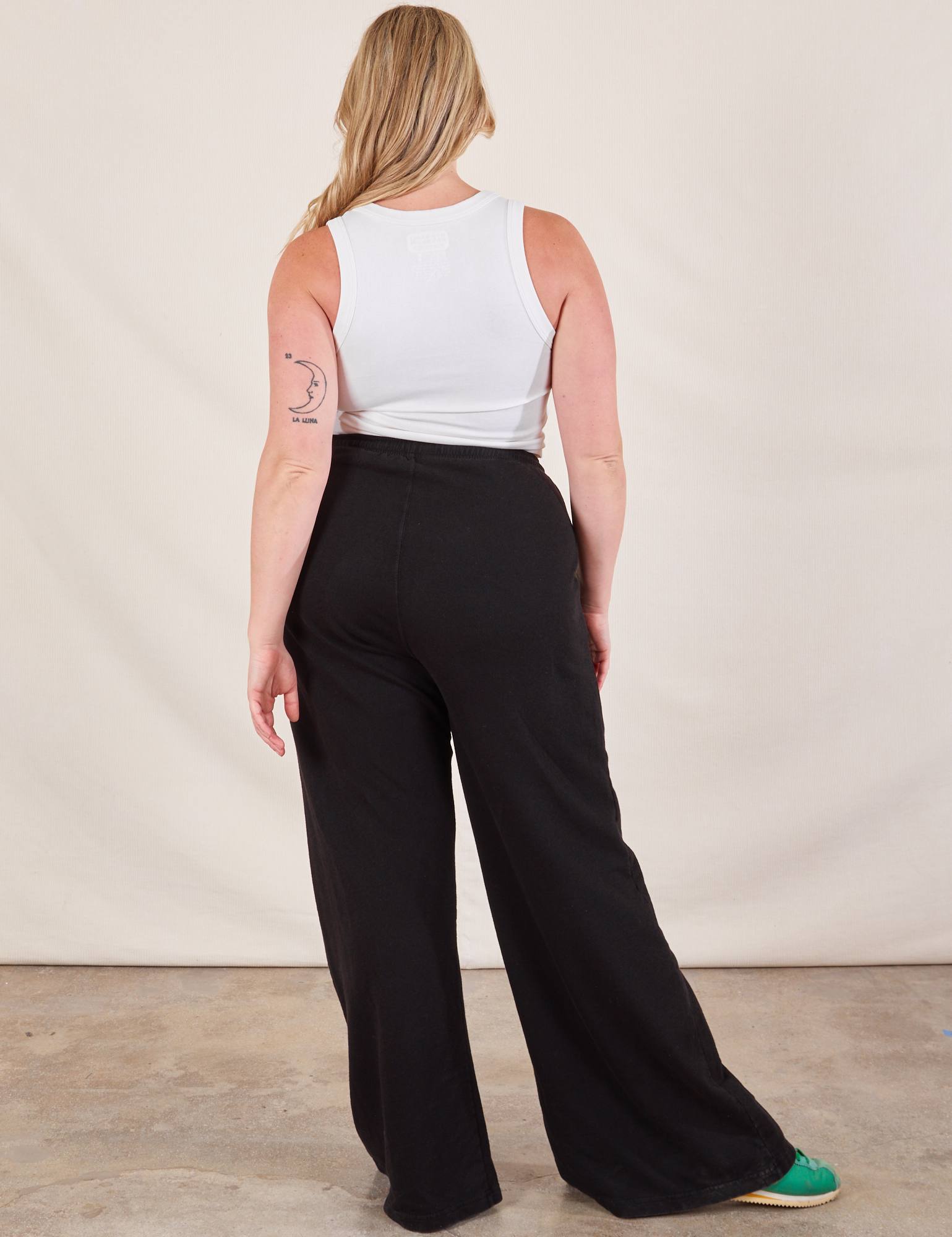 Wide Leg Sweat Pants in Basic Black back view on Lish