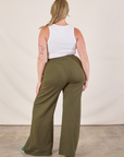 Wide Leg Sweat Pants in Surplus Green back view on Lish