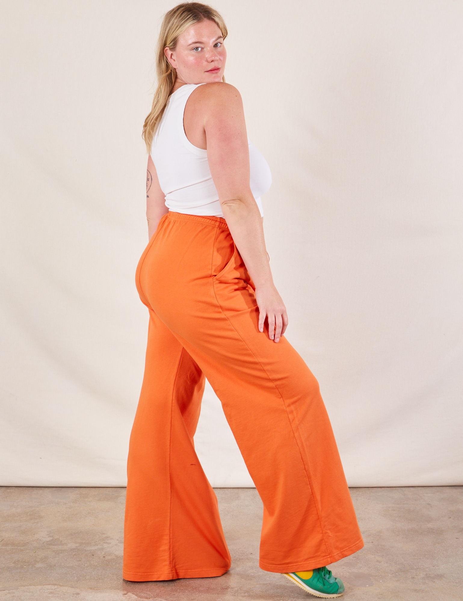 Wide Leg Sweat Pants in Sunset Orange side view on Lish