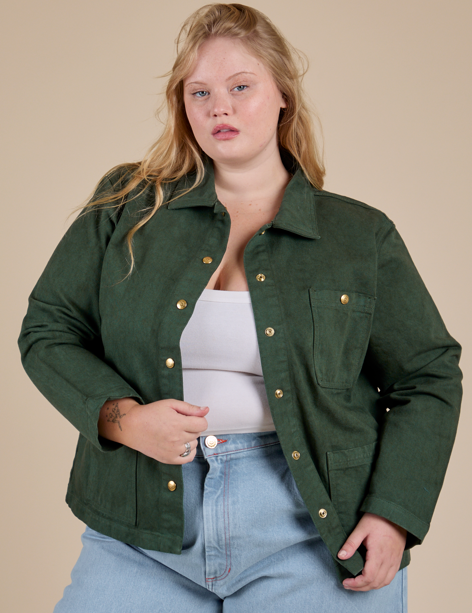 Denim Work Jacket in Swamp Green on Juliet