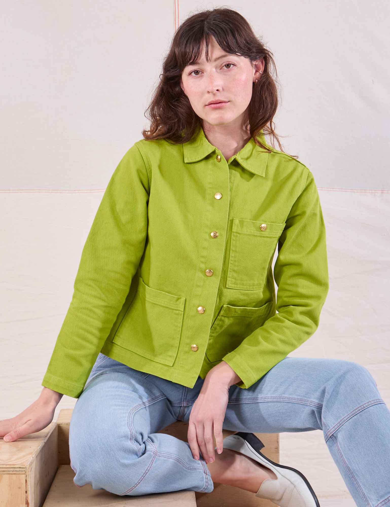 Denim Work Jacket in Gross Green on Alex