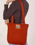 Over-Shoulder Zip Mini Tote in Paprika worn over shoulder