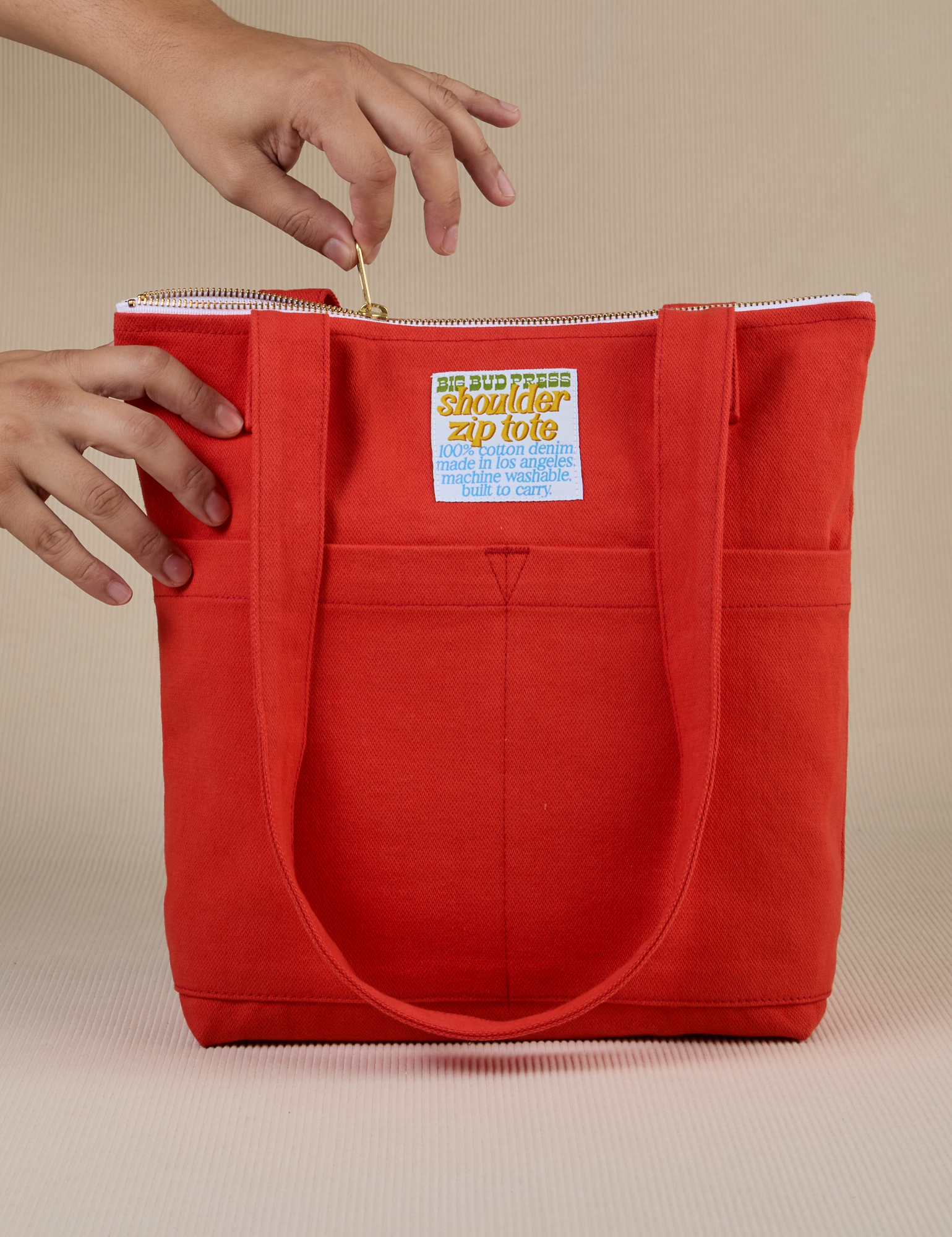 Over-Shoulder Zip Mini Tote in Mustang Red