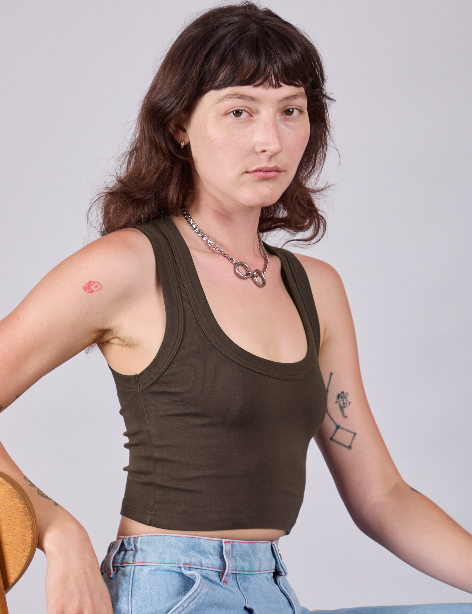 Cropped Tank Top in Espresso Brown side view on Alex