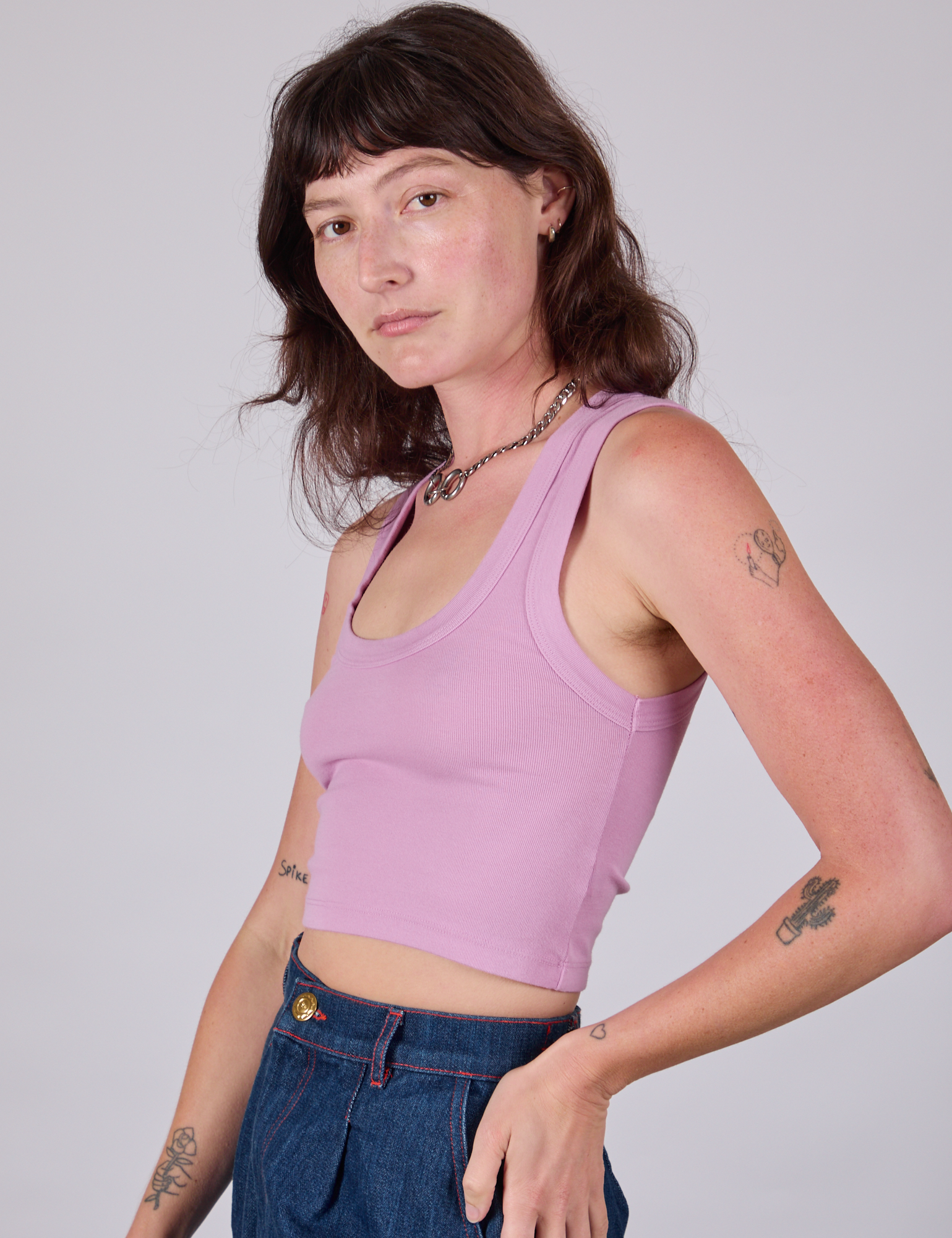 Cropped Tank Top in Lilac side view on Alex