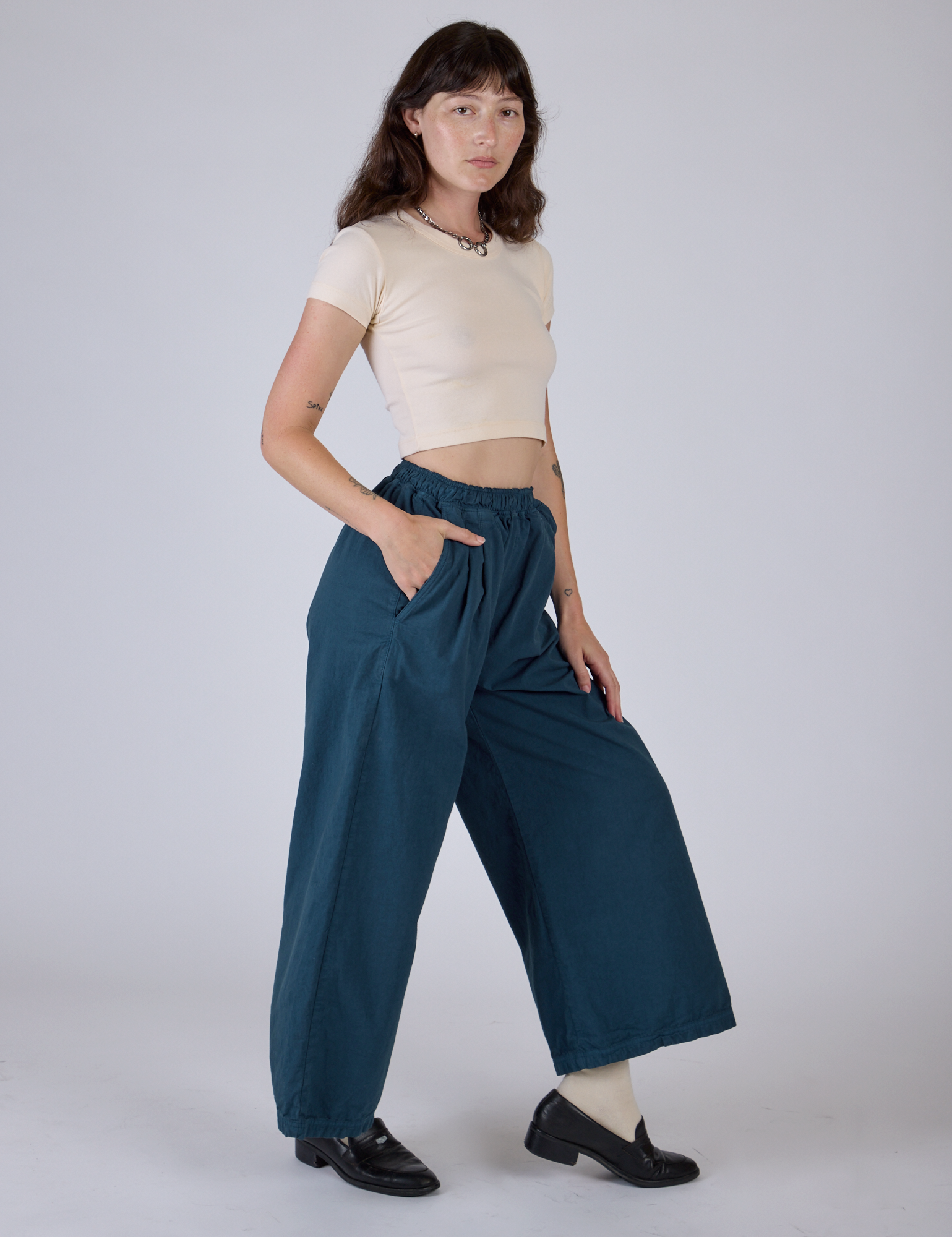 Pleated Pull-On Pants - Lagoon