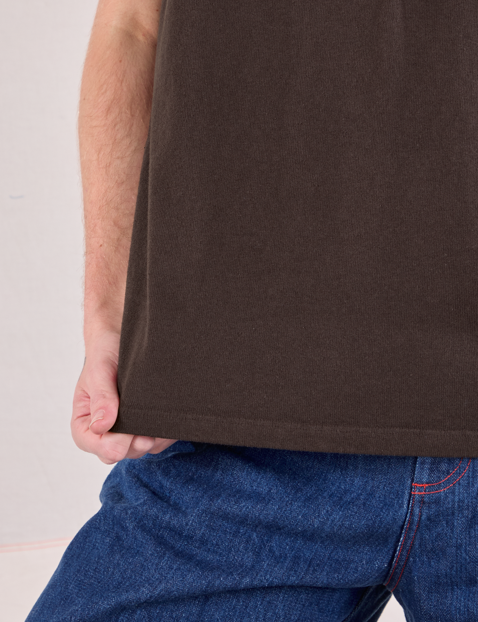 Burly Tee in Espresso Brown bottom hem close up