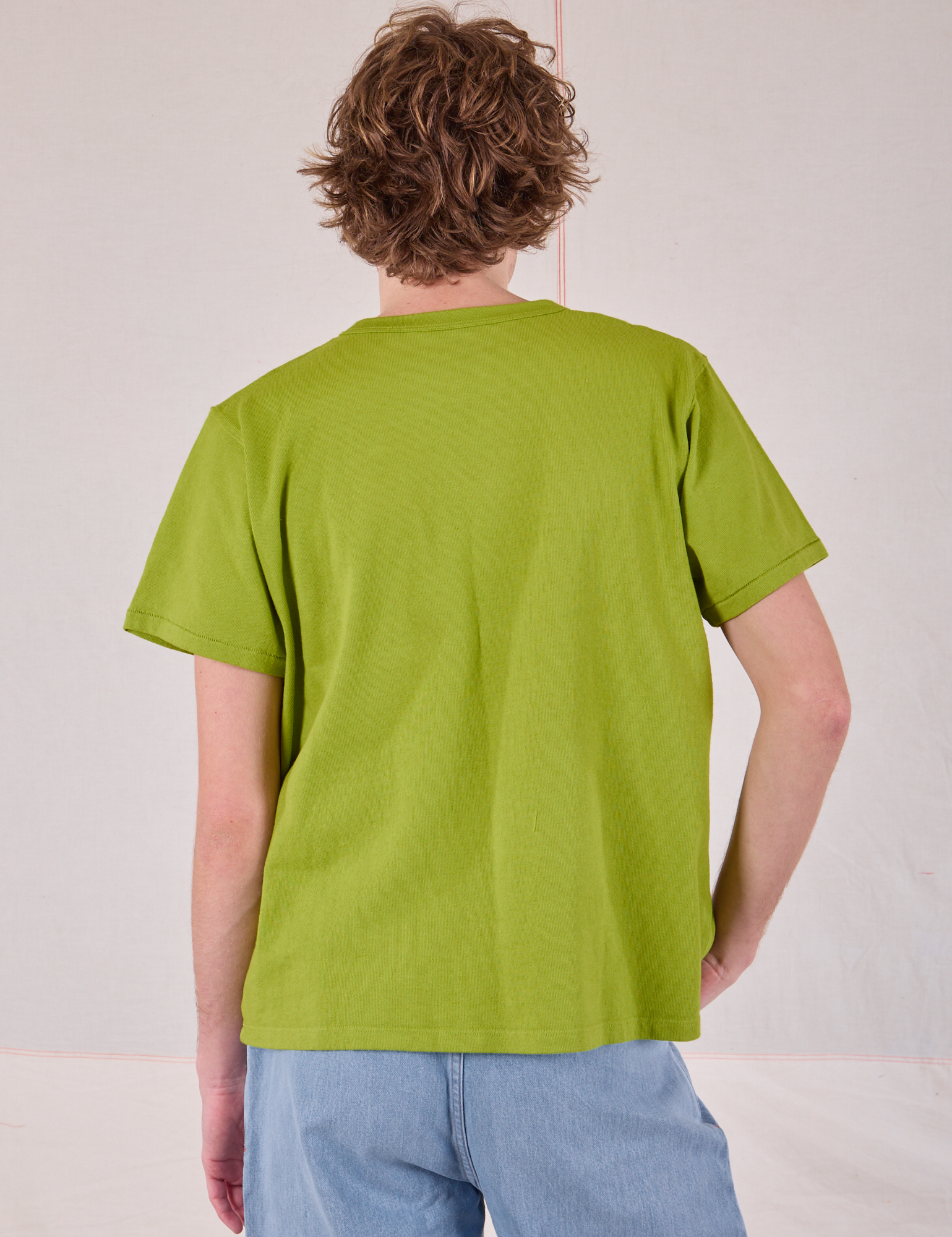 Burly Tee in Gross Green back view on Quinn