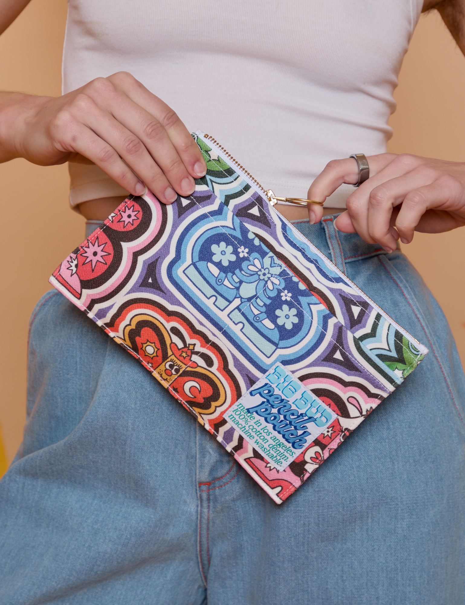 Butterfly Kaleidoscope Pencil Pouch held by model