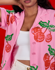 Cherry Pantry Button-Up front close up on Kandia