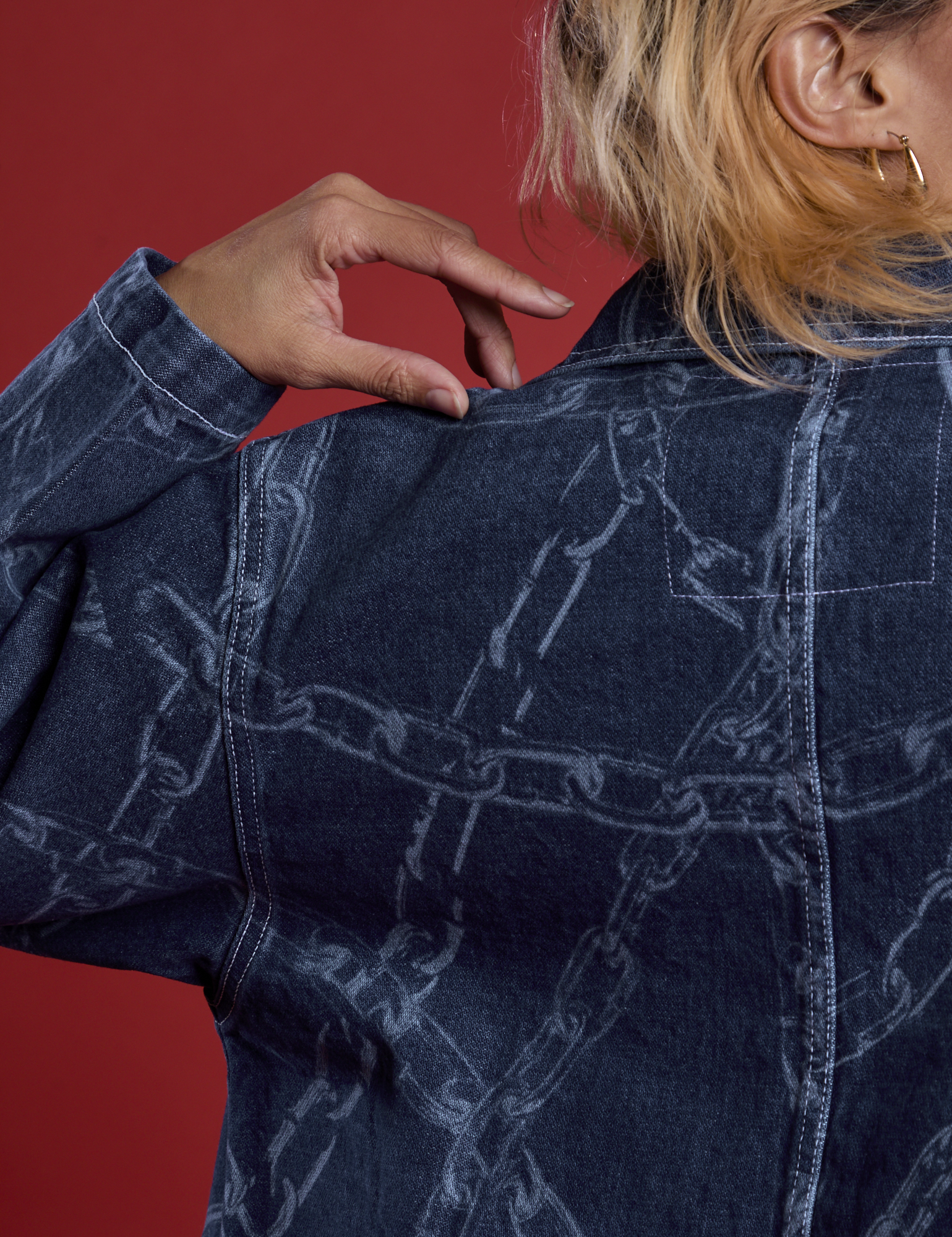 Close up Back view of Chain Link Work Jacket on Tiara