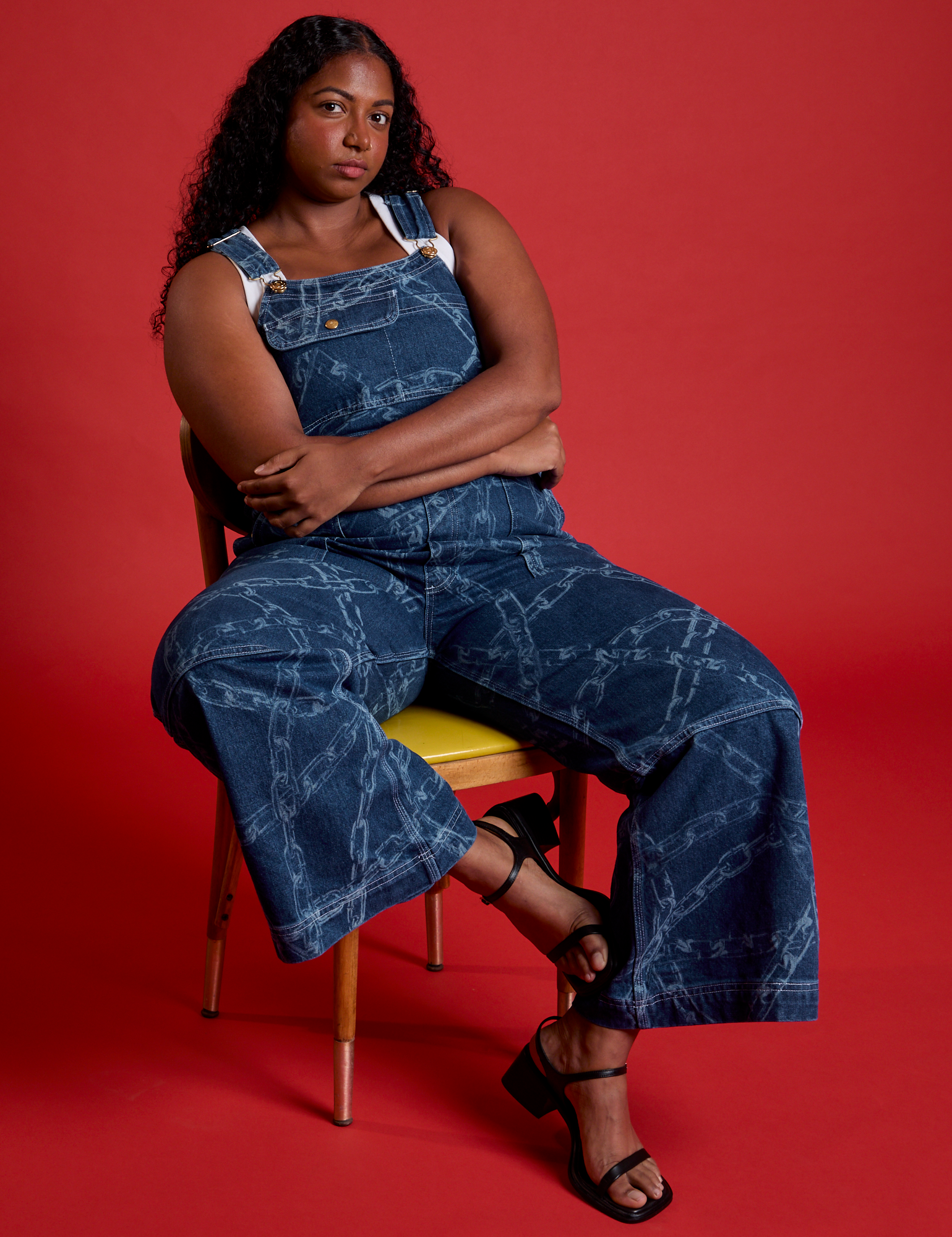 Carpenter Overalls in Chain Link worn by Meghna