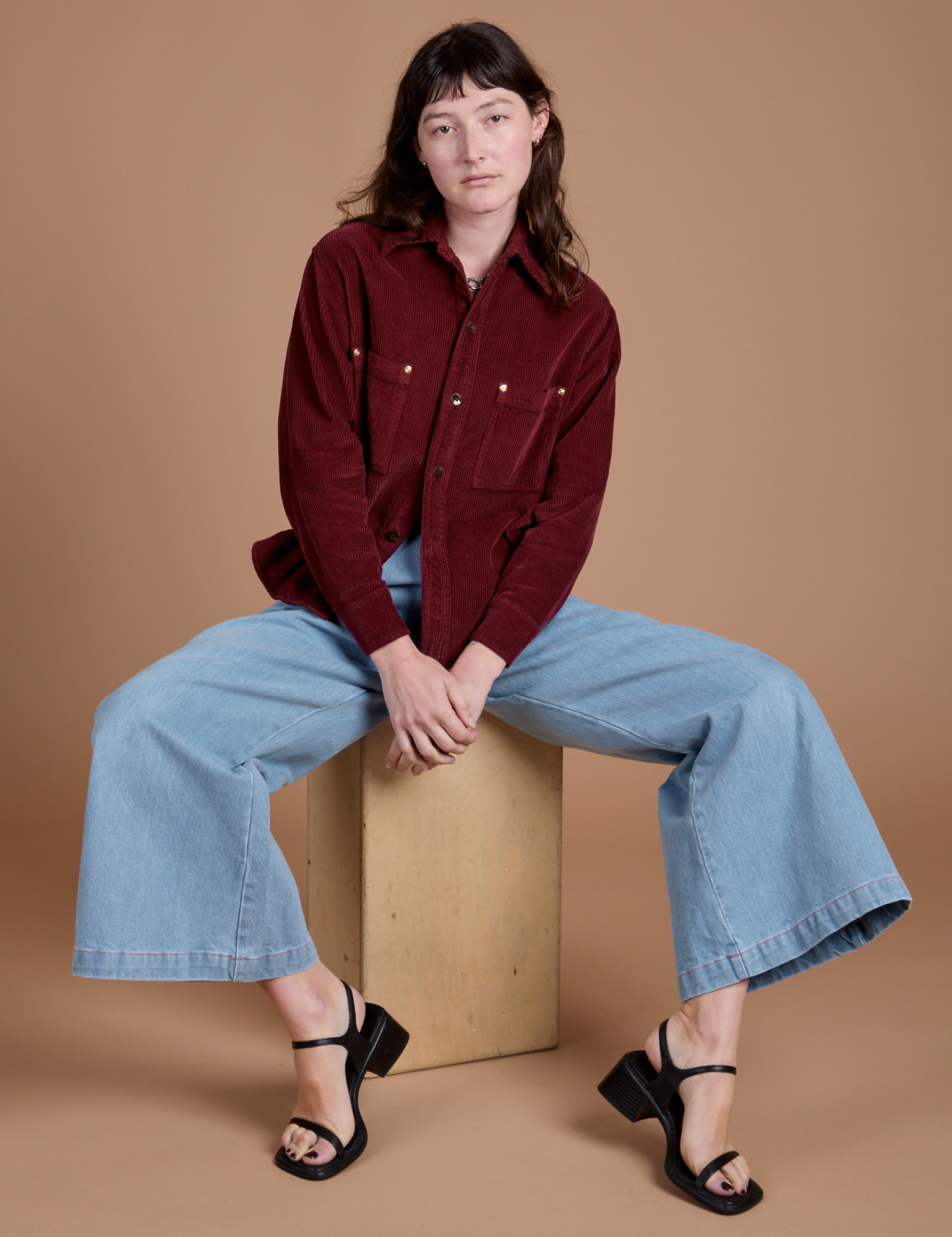 Cropped Corduroy Overshirt - Red Wine