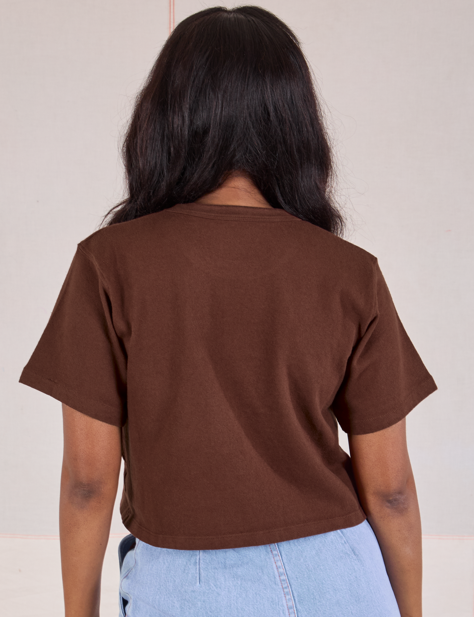 Cropped Burly Tee in Fudgesicle Brown back view on Kandia