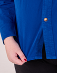 Cropped Overshirt in Royal Blue bottom close up on Juliet