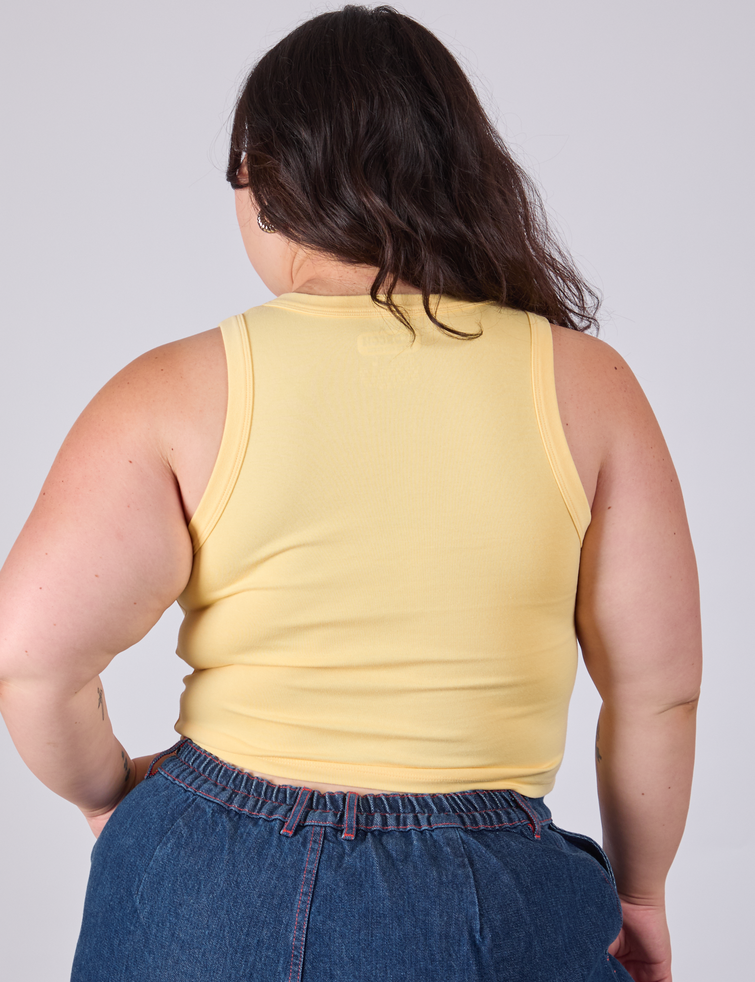 Cropped Tank Top in Butter Yellow back view on Ashley