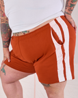 Painted Stripe Easy Shorts in Paprika side view close up on Sam