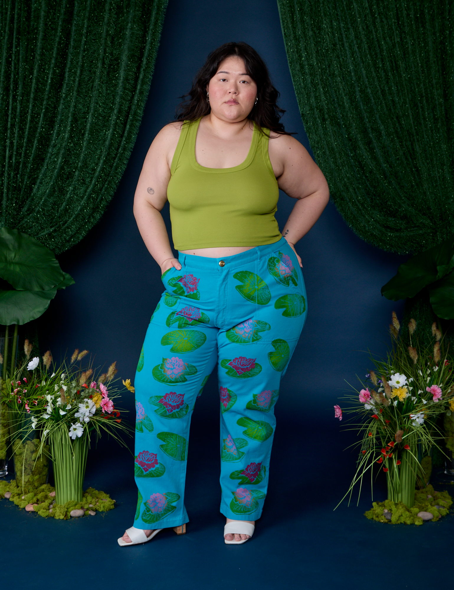 Paintstamped Work Pants - Lilypad