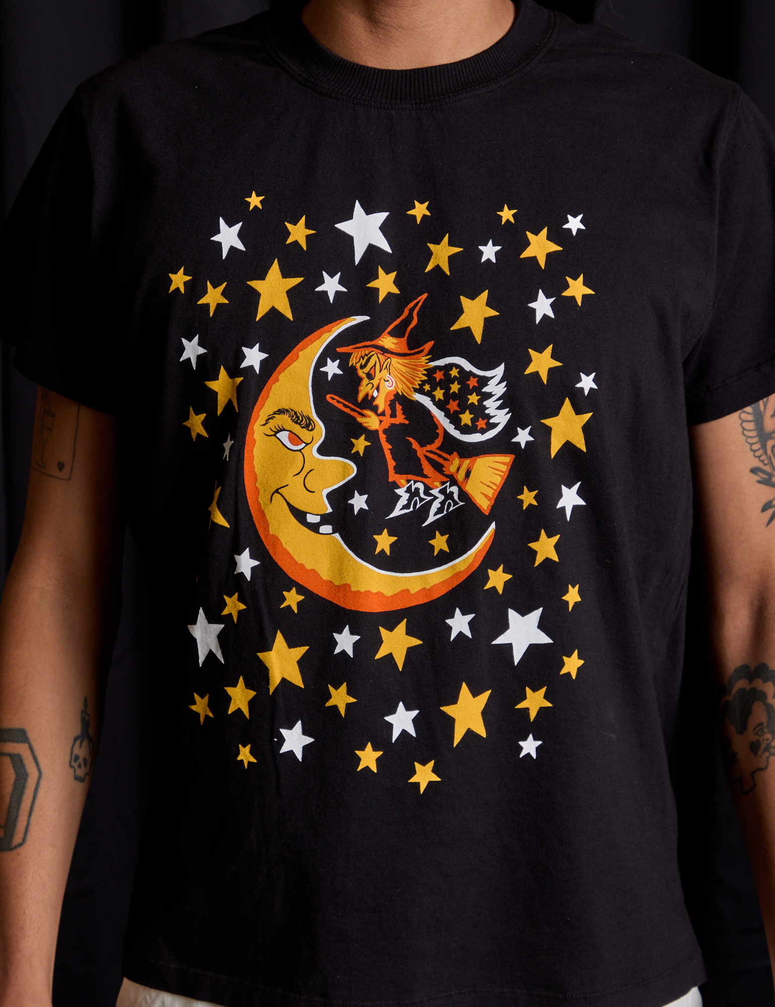 Front close up of Vintage Tee in Moon &amp; Witch on Anthony