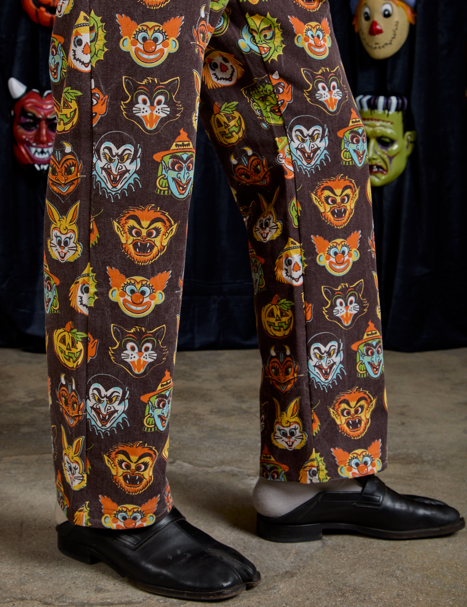 Work Pants in Halloween Masks pant leg close up on Jerrod