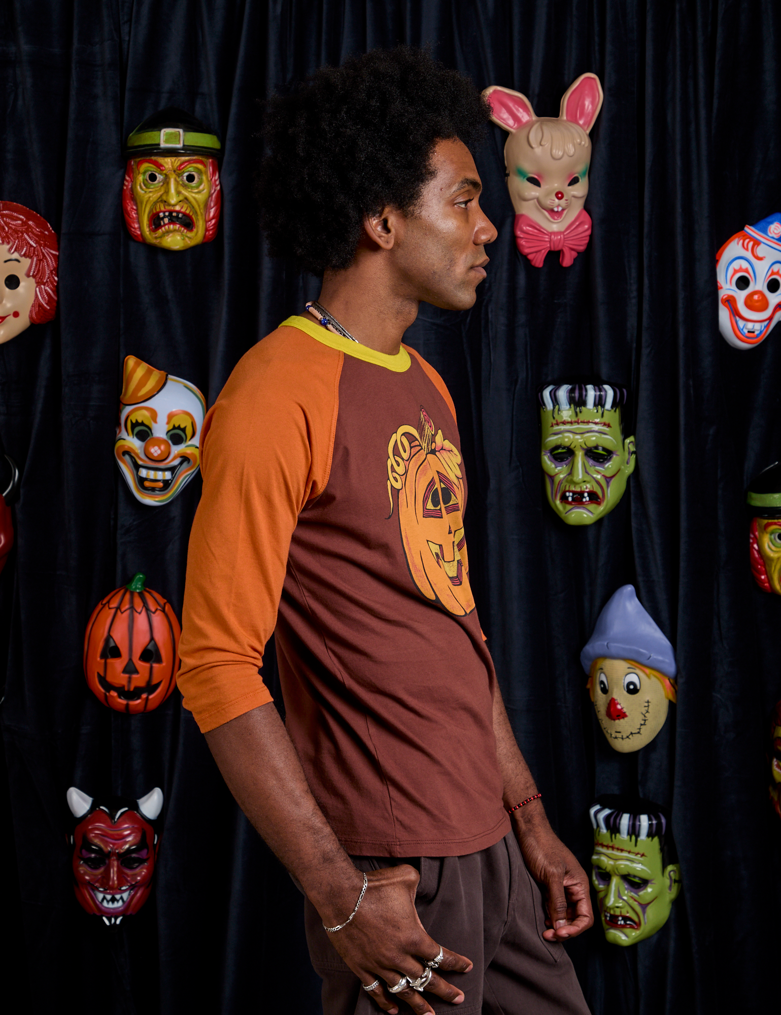 Raglan Tee in Jack-O-Lantern side view on Jerrod